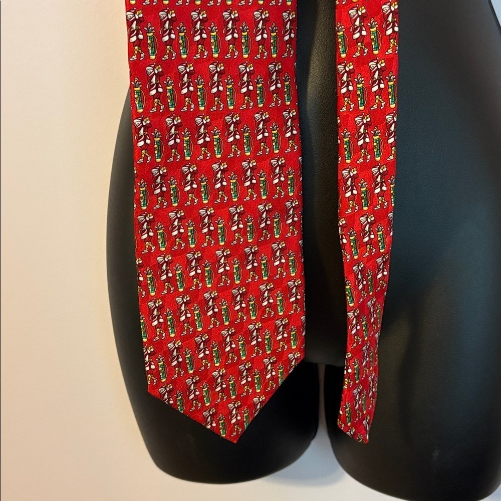 Hallmark Holiday Traditions by MMG Vintage Red Golfing Santa Silk Necktie Tie